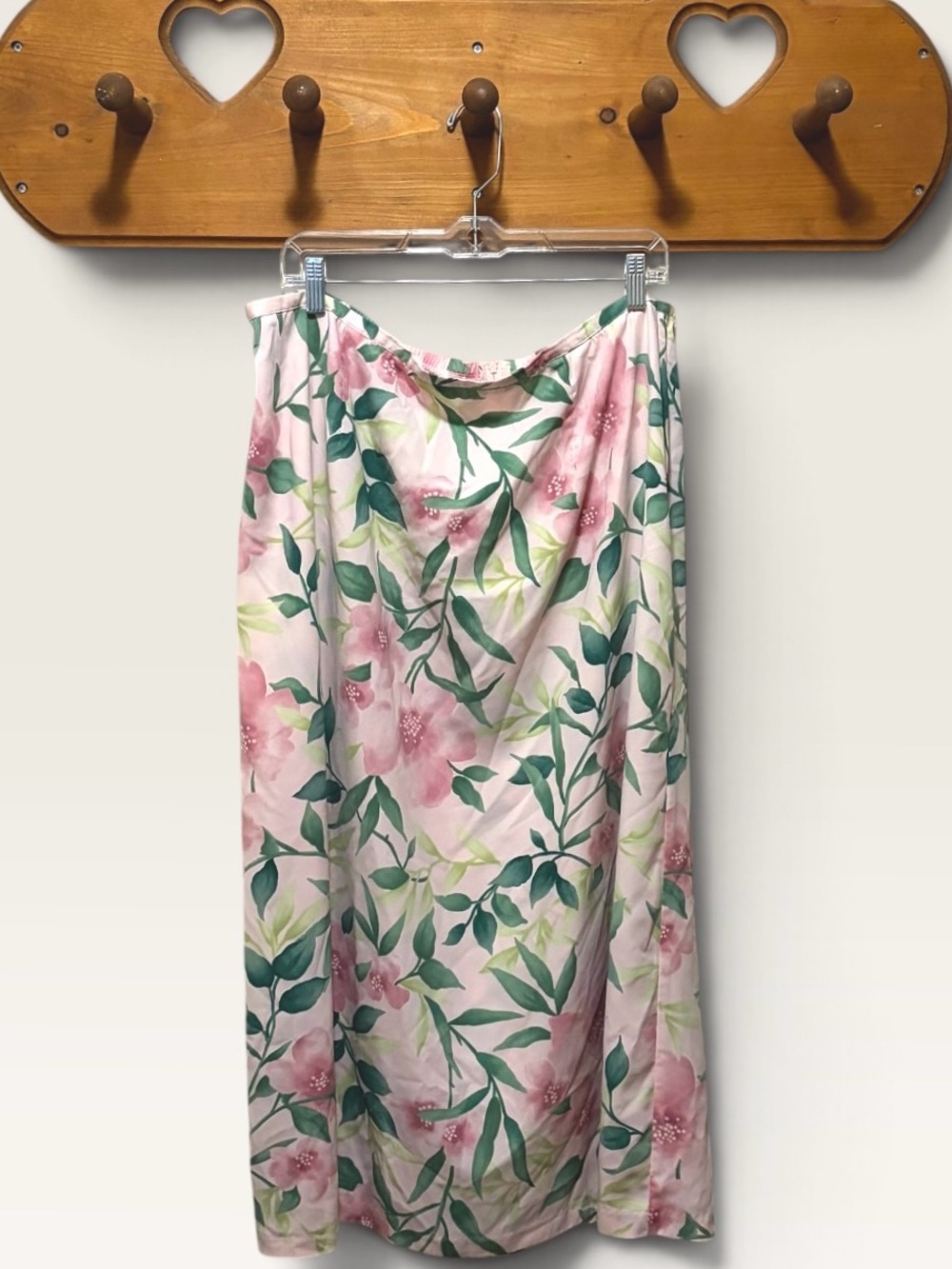 VINTAGE Jaclyn Smith Plus 20W Pink Green Floral Midi Skirt Elastic Waist Y2K